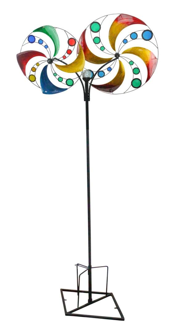 Wind Spinners |  Double Circles Solar Wind Spinner Stake Garden Wind Spinners