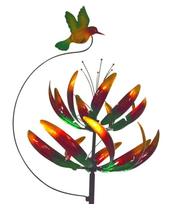 Wind Spinners |  Hummingbird Double Flower Wind Spinner Stake Garden Wind Spinners