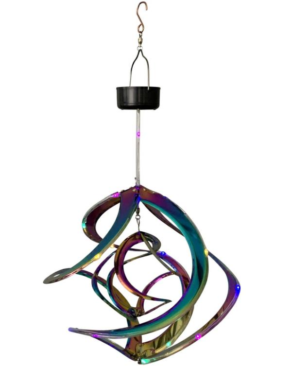 Wind Spinners |  Metal Wind Spinner – Iridescent Cosmix With Solar Rainbow Led Lights Garden Wind Spinners