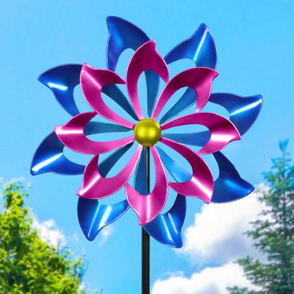 Wind Spinners |  Pink And Blue Double Metal Pinwheel Spinner Garden Wind Spinners