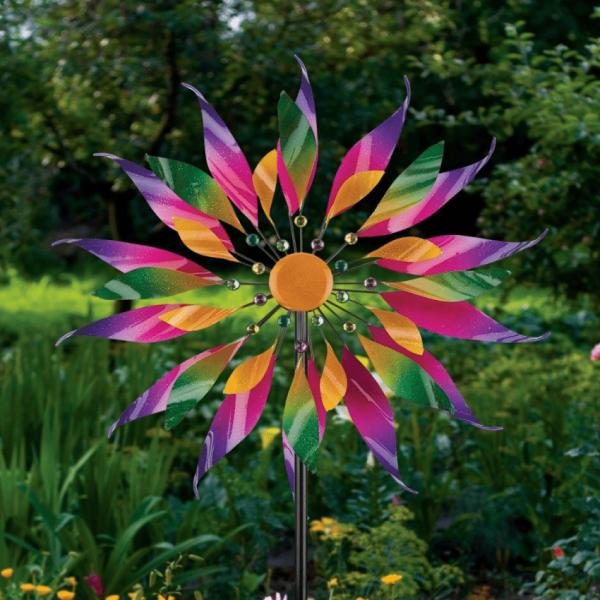 Wind Spinners |  Triple Flower Twisted Wind Spinner Garden Wind Spinners