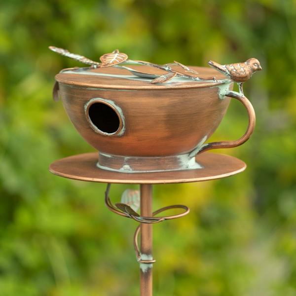 Backyard Birding |  Antique Copper Tea Cup Birdhouse Stake Backyard Birding Backyard Birding