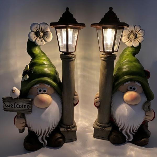 Garden Gnomes |  Solar Welcome Gnomes With Lanterns (Set Of 2) Garden Garden Gnomes