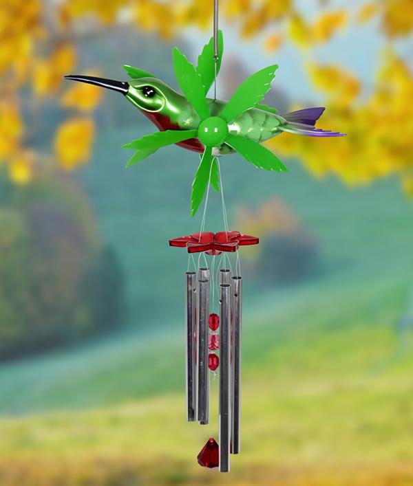 Wind Chimes |  12" Metallic Hummingbird Whirligigs Windchime Garden Wind Chimes