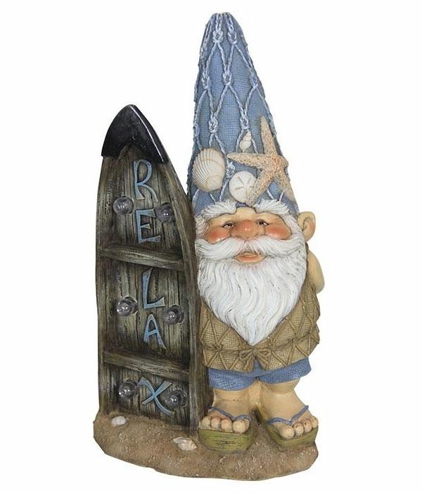 Garden Gnomes |  Beach Bum Gnome W/Solar Marquee Garden Garden Gnomes