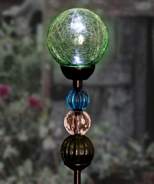 Solar Lighting |  Solar Crackle Ball W/Beads Stake – Sea Green Garden Solar Lighting