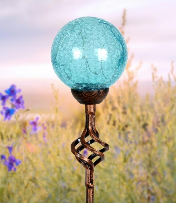 Solar Lighting |  Solar Crackle Glass Finial Garden Stake – Teal Garden Solar Lighting