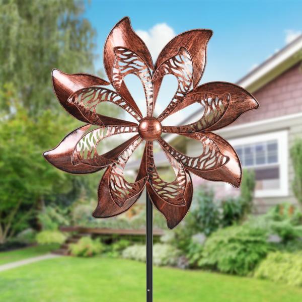 Wind Spinners |  Bronze Double Pinwheel Spinner Garden Wind Spinners