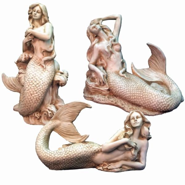 Garden Accents |  13" Mermaid Statues Decor (Set Of 3) – Antique White Garden Garden Accents