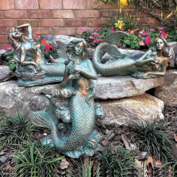 Garden Accents |  13" Mermaid Statues Decor (Set Of 3) – Bronze Patina Garden Garden Accents