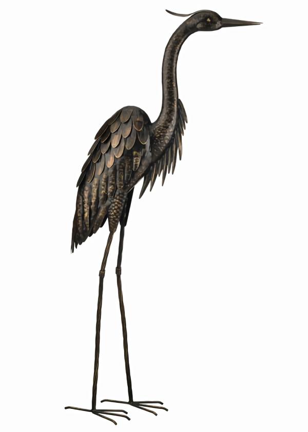 Metal Birds |  45" Bronze Metal Heron Bird – Upright Garden Metal Birds