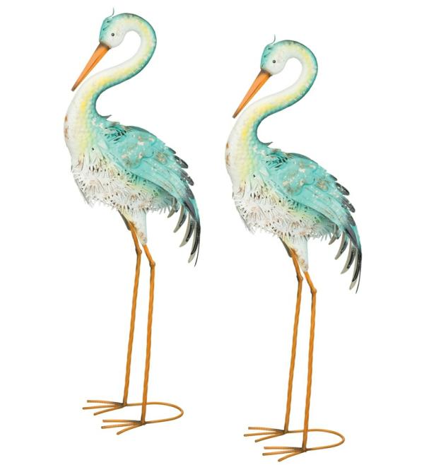 Metal Birds |  Blue Bayou Preening Herons (Set Of 2) Garden Metal Birds