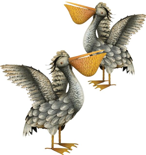 Metal Birds |  Gray Pelican Decor – Wings Up (Set Of 2) Garden Metal Birds