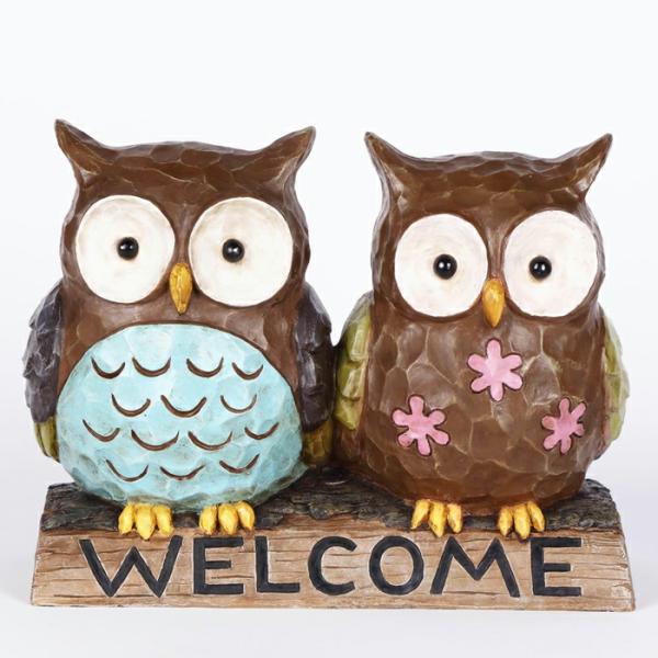 Garden Statues |  Owl Couple W/Welcome Sign Garden Garden Statues