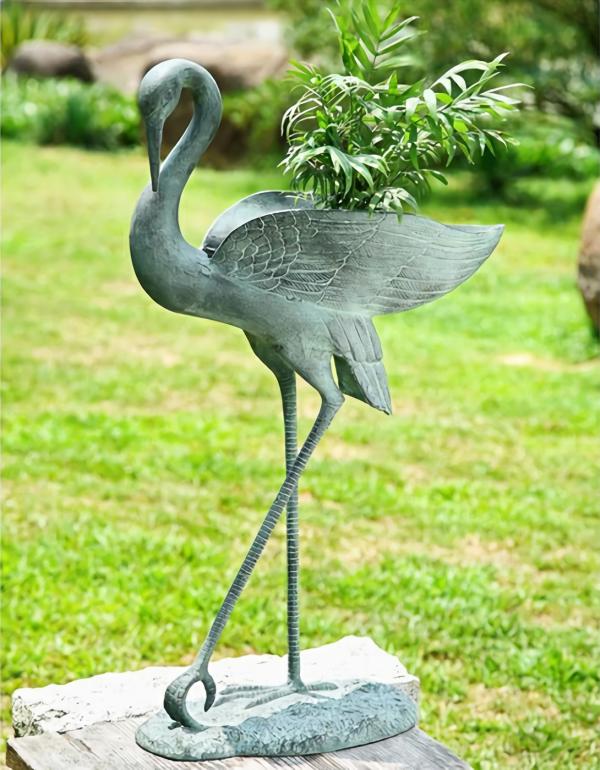 Metal Birds |  30" Garden Crane Planter Statue Garden Metal Birds