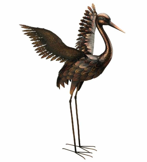 Metal Birds |  44" Large Bronze Crane – Wings Up Garden Metal Birds